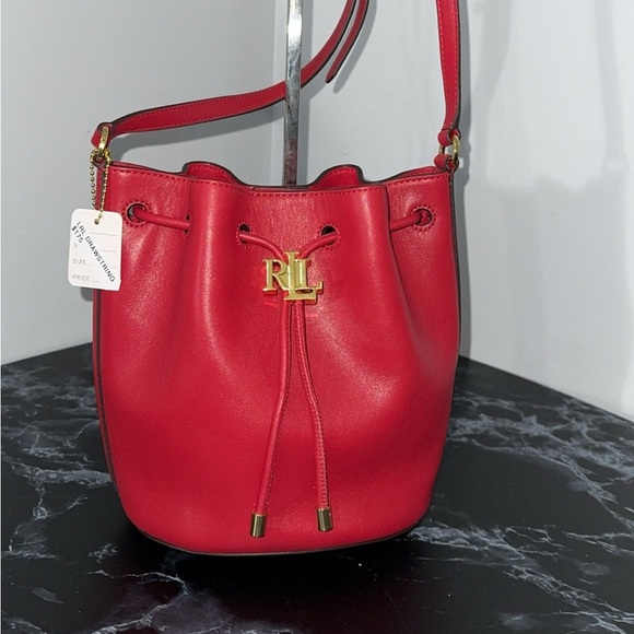 LAUREN RALPH LAUREN Andie Medium Leather Red Drawstring Bag AUTHENTIC NEW - Picture 5 of 12